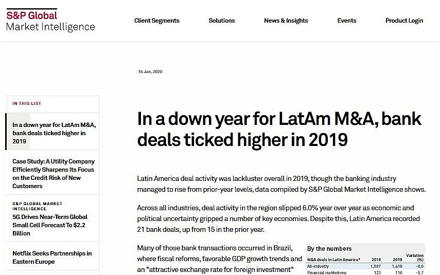 In a down year for LatAm M&A, bank deals ticked higher in 2019